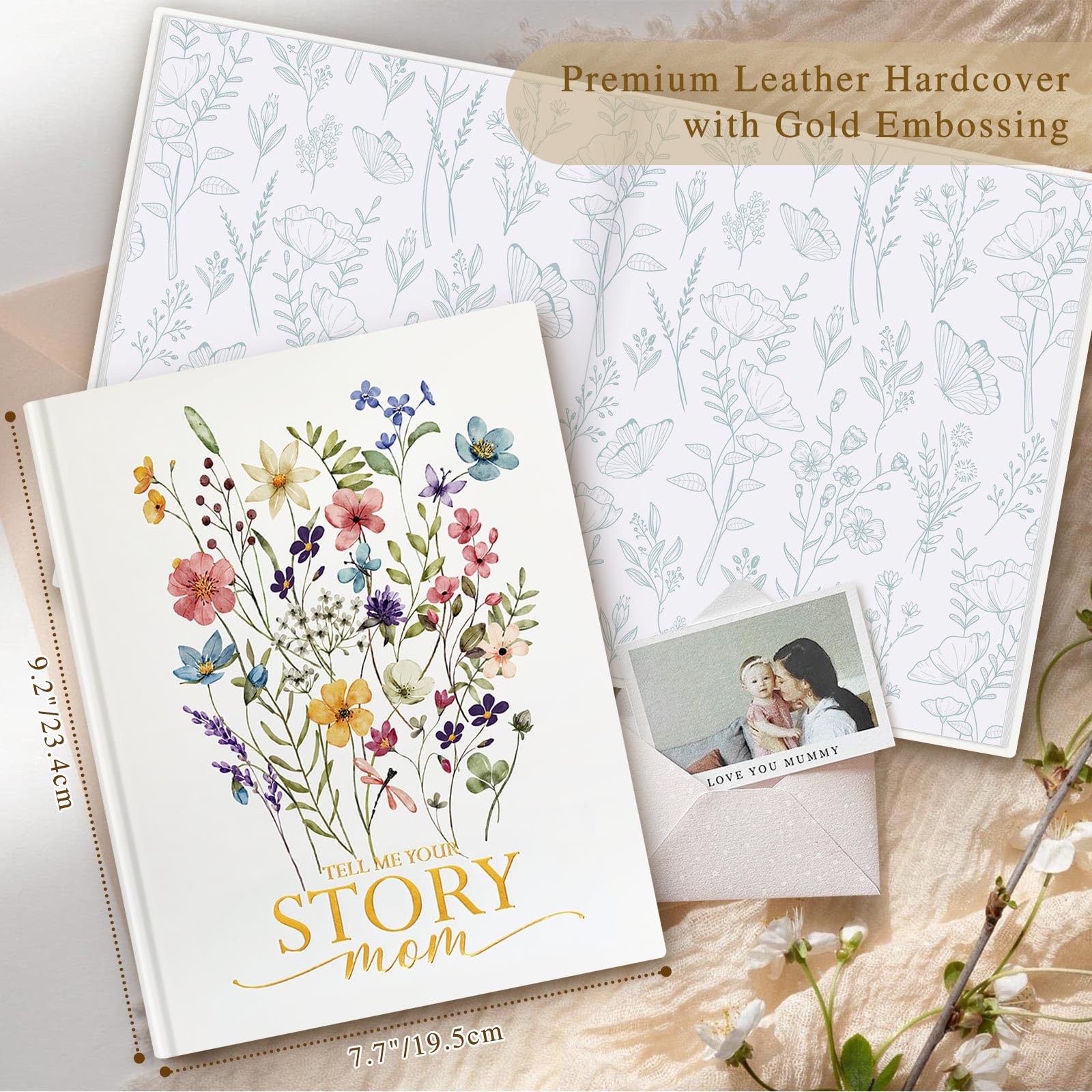 Lanpn Mom Life Story Book Journal with 270+ Prompts, Leather Hardcover Mother Story Guided Journal, Mom Memory Keepsake Heirloom Book to Fill Out, Mother's Day Birthday Christmas Gift for Mom