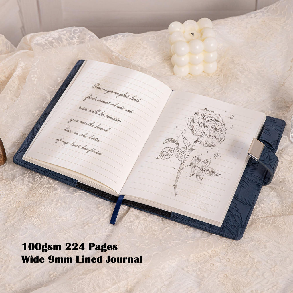 Diary with Lock for Women, 3D Embossed Journal with Lock, 224 Pages Wide lined Notebooks, PU Leather with Pen and Stickers Planner Organizer for Women & Men