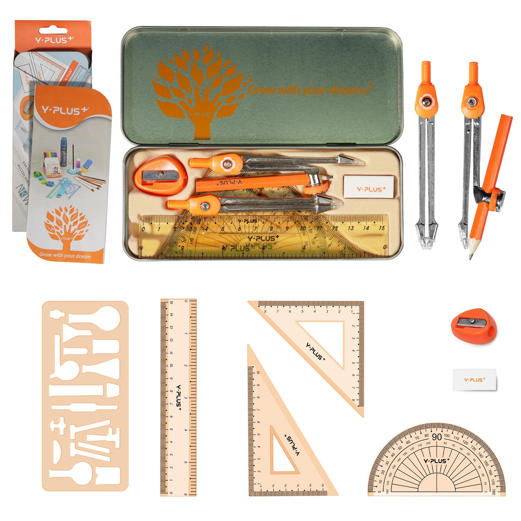Geometry Set for Students, Math Protractor Compass with Rulers, Box of Protactor Kit for Class Supplies and School, 11 Pcs