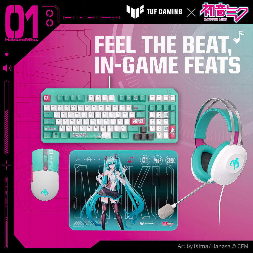 ASUS TUF Gaming P1 Hatsune Miku Edition Portable Gaming Mouse Pad – 10” x 8” (Medium Size), Aqua, Protective Coating, Water-Resistant Surface, Durable Anti-Fray Stitching, Non-Slip Rubber Base