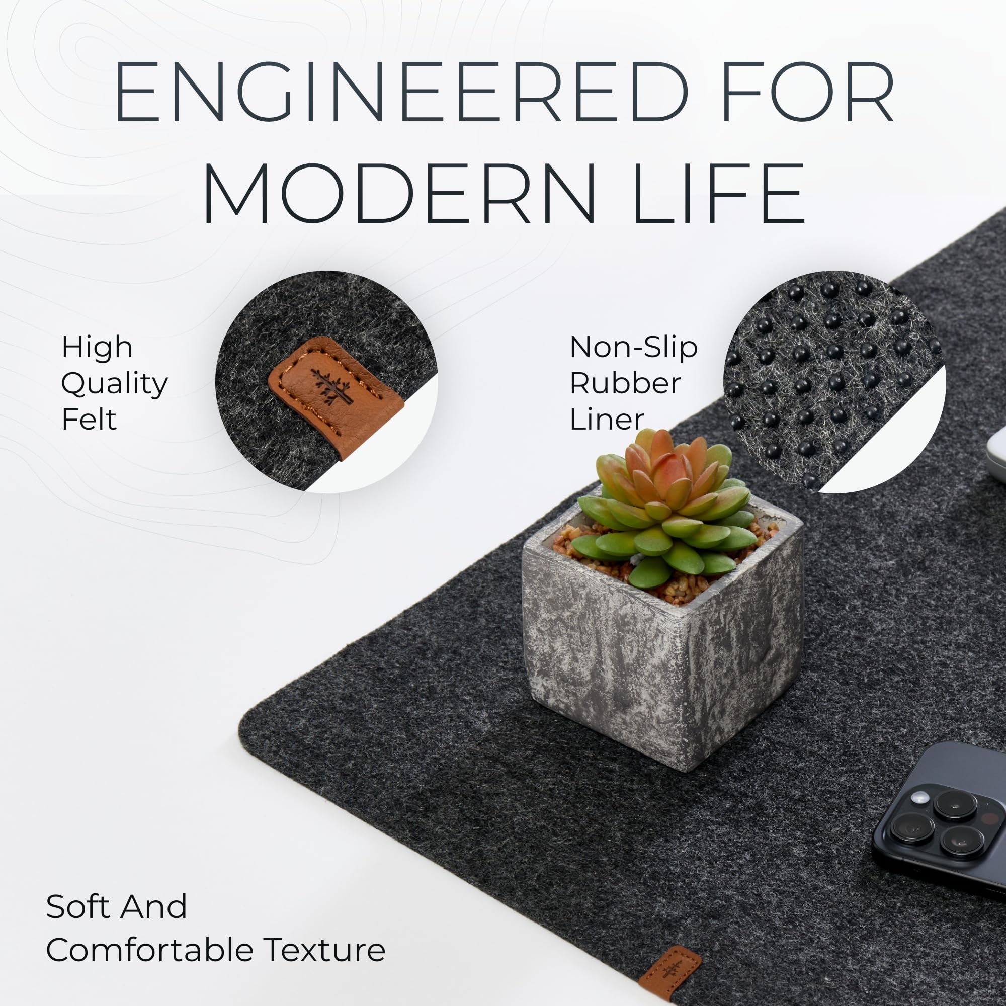 Nordik Large Felt Desk Mat - Charcoal - 89 x 43 cm - Full Desk Keyboard Mat - Computer Desk Mat for Keyboard and Mouse Pad - Desktop Mat - Large Desk Mat - Felt Desk Pad