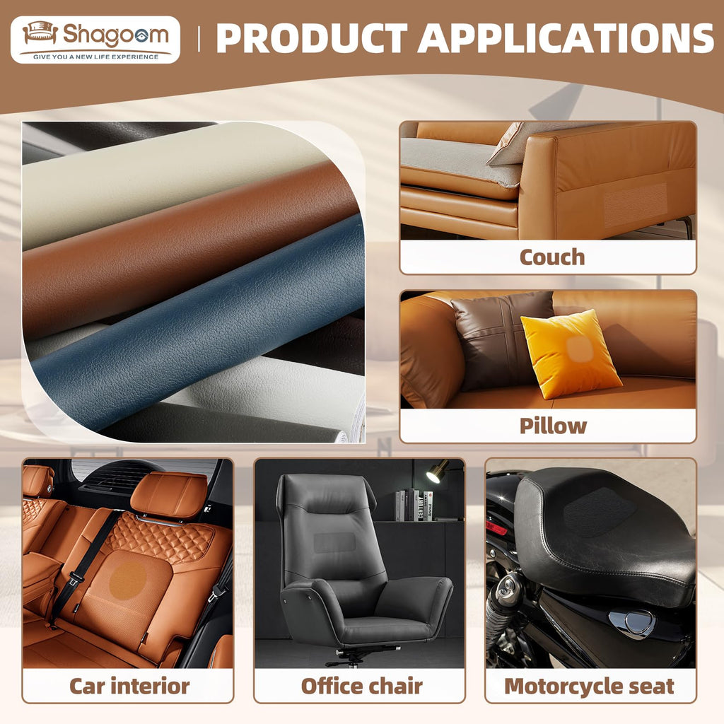 Shagoom Leather Repair Kit, 17X79 inch Self Adhesive Leather Patch Waterproof, DIY Large Vinyl Patches for Couches, Furniture, Kitchen Cabinets, Wall （Black, 17X79 inch）