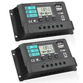 2 Packs 30A Solar Battery Charge Controller 12V 24V PWM Charger Auto Intelligent Regulator with Dual USB Ports/LCD Display/Adjustable Parameter/Timer Setting/Multiple Load Modes and Protections Black