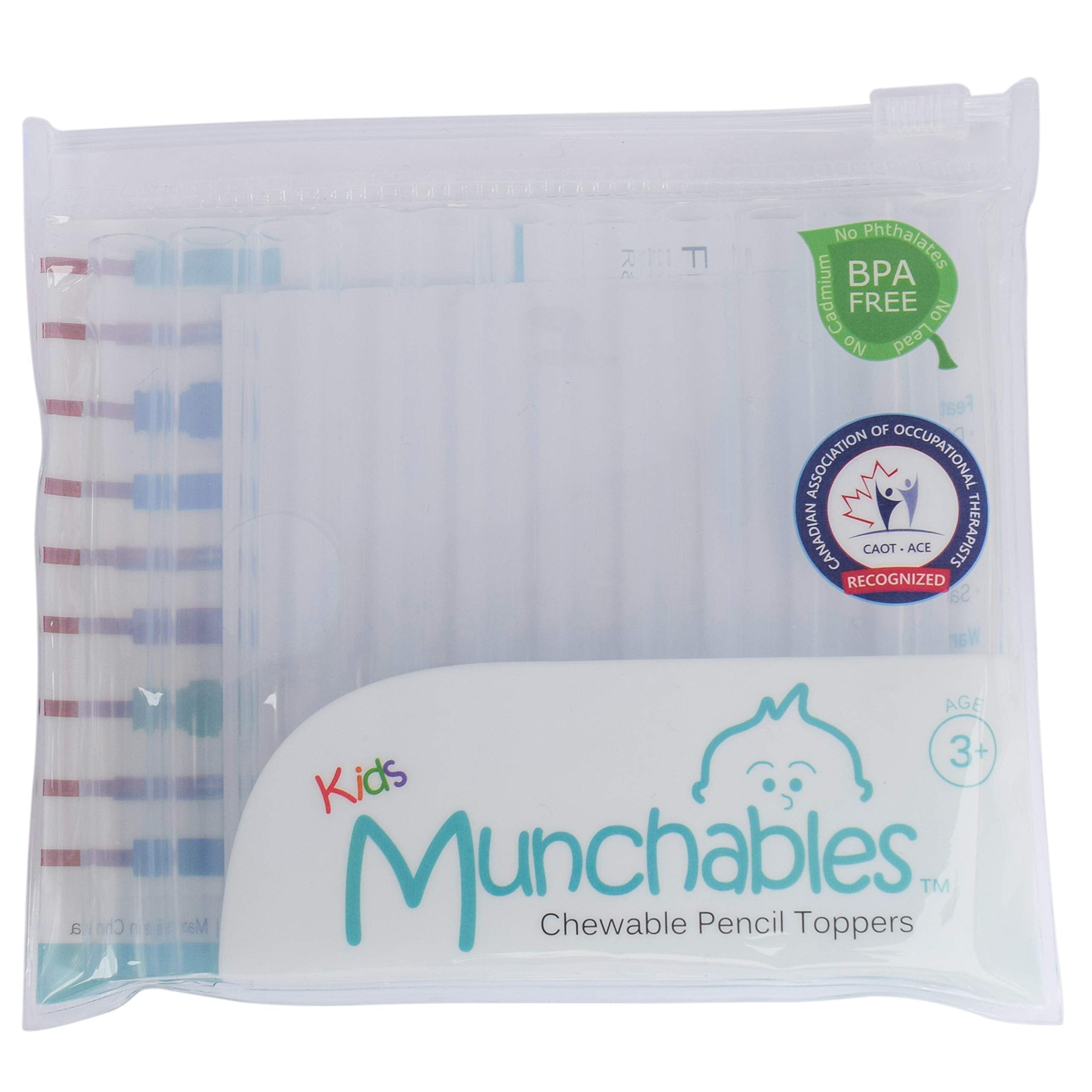 Munchables Chewable Sensory Pencil Toppers - Set of 10 Chewy Tubes