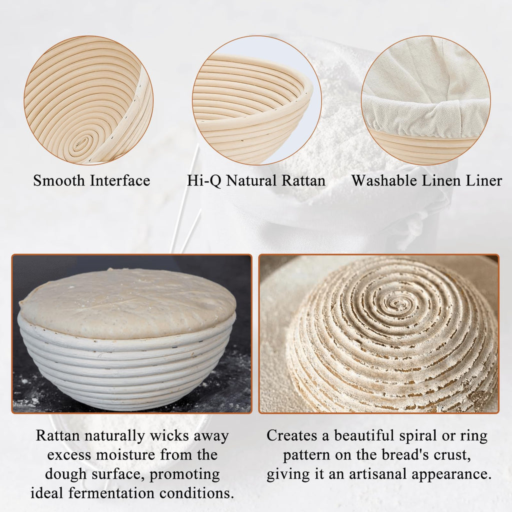 Bread Proofing Basket 9 Inch: Set of 2 Round Banneton Sourdough Proofing Bowls for Artisan Bread Making for Professionals and Home Bakers