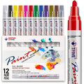 Paint Pens Paint Markers Never Fade Quick Dry and Permanent,12 Color Oil-Based Waterproof Paint Marker Pen Set for Rock Painting, Stone, Ceramic, Wood, Fabric, Plastic, Canvas, Glass, Mugs, DIY Craft