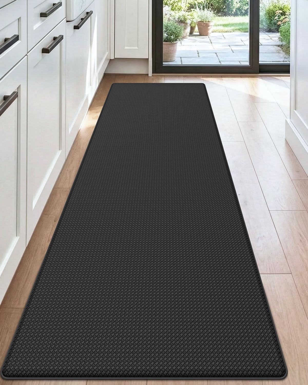 DEXI Kitchen Rug Anti Fatigue Mats for Floor, 17x59 Non Skid Cushioned Comfort Standing Desk Waterproof Runner, Black