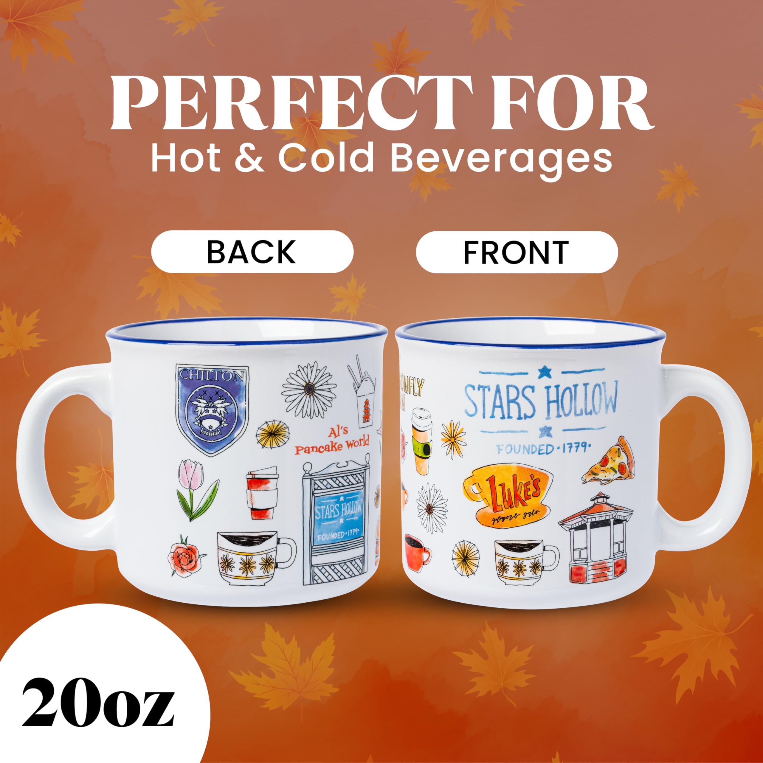 Silver Buffalo Gilmore Girls Luke's Featuring Iconic Stars Hollow Locations Ceramic Camper Mug, 20 Ounces