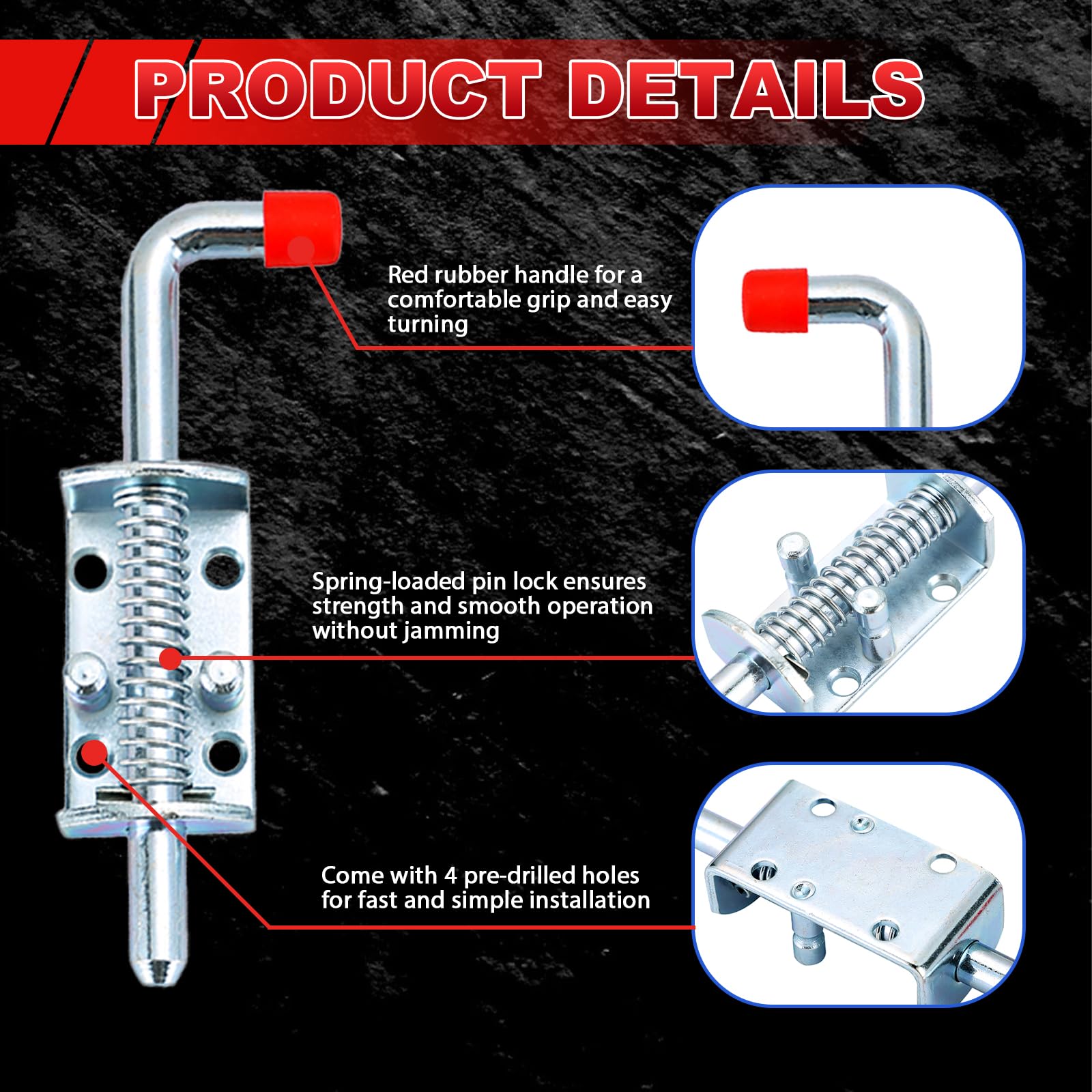 MAOPINER Metal Lock Barrel Bolt Spring Loaded Latch 6.5" Long w/Grip Heavy Duty Zinc for Ramp Door Fence RV (6)