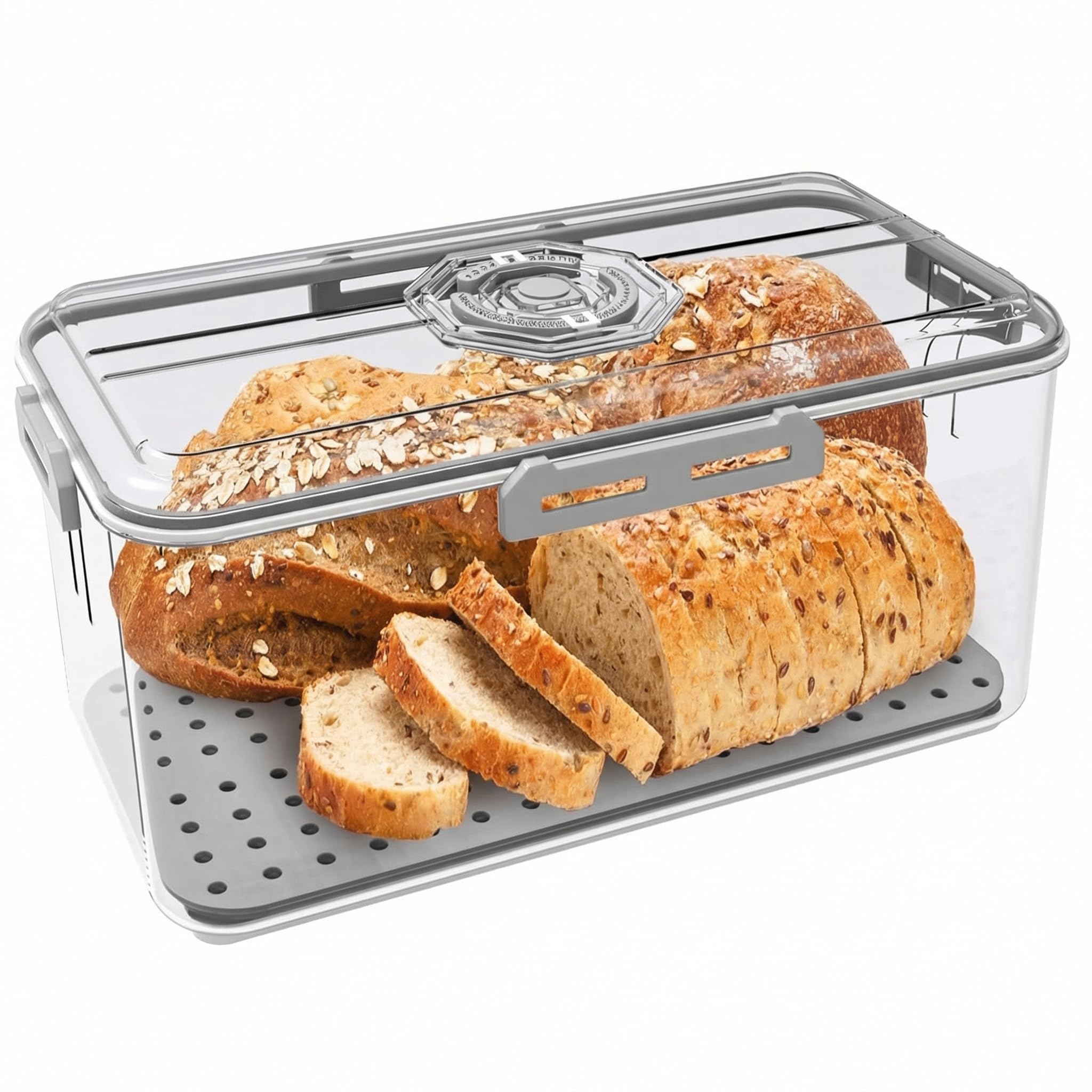 ZEAYEA Bread Box for Kitchen Countertop, Airtight Bread Storage Container, Time Recording Plastic Bread Keeper for Bread Bagel Loaf, Fresh Container for Vegetable Fruit Fridge Organizer