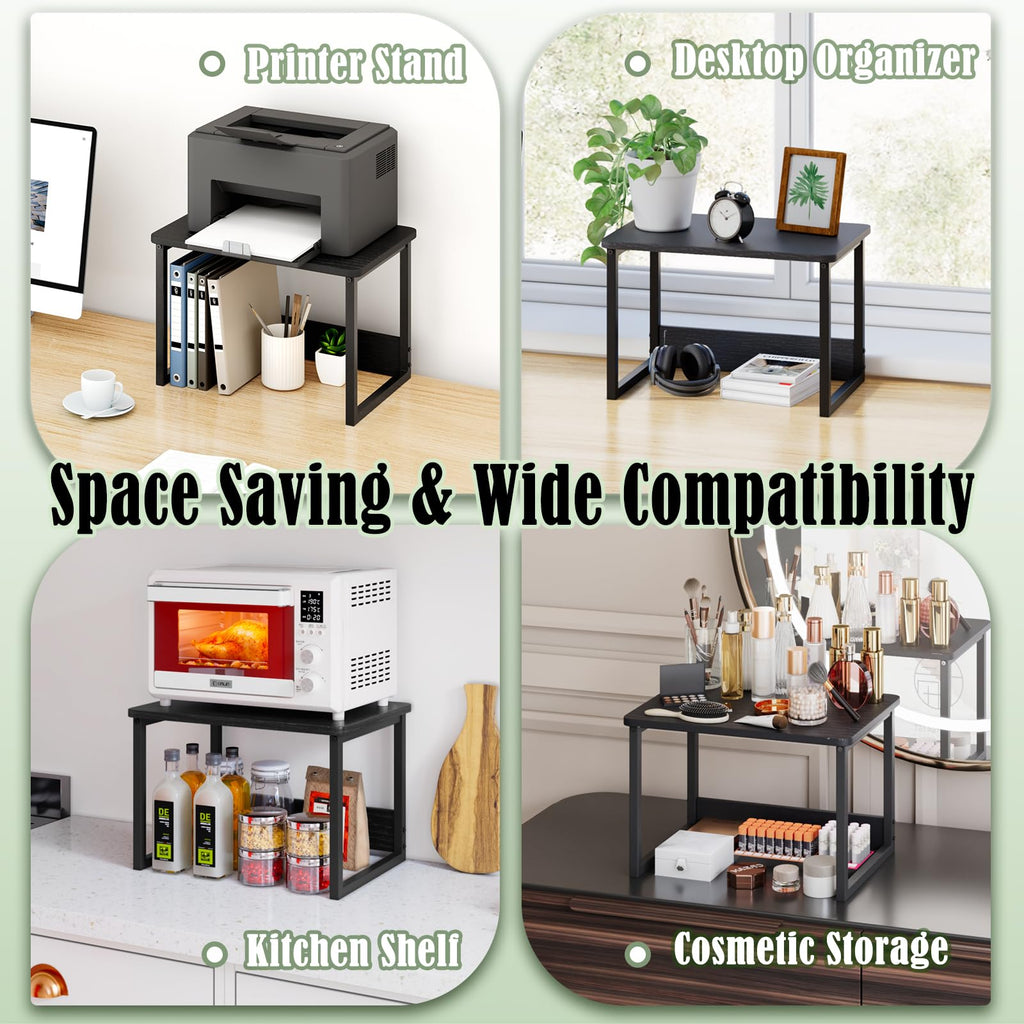 MARTY Printer Stand for Desk, Black Desktop Printer Stand Shelf Organzier for Home/Office Heavy Duty Printer Riser Under Desk Small Table for Printer