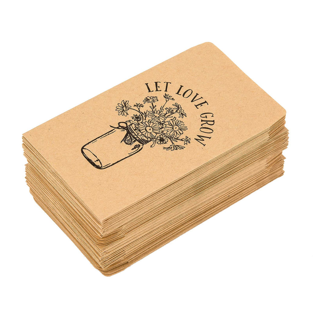 CINPIUK Wedding Favor Seed Packets, 100PCS Let Love Grow Self Adhesive Seed Packets Mason Jar Flowers Retro Kraft Envelopes Seeds Storage Paper Packets for Rustic Wedding Baby Shower Favors