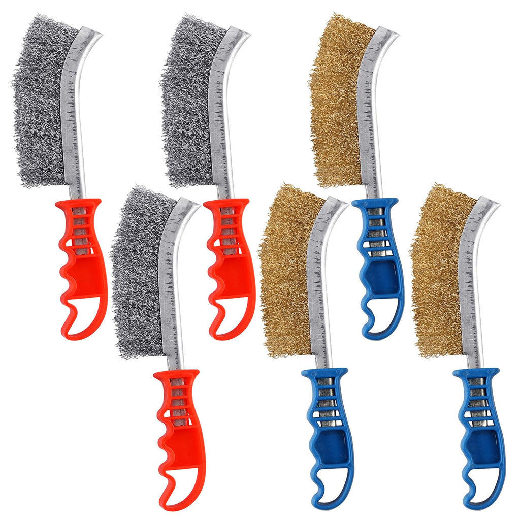AOKLIT 6 Pack Wire Scratch Brushes Set,3 Pack Stainless Steel Wire Brush and 3 Pack Copper Plated Wire Brush for Cleaning welds, Rust