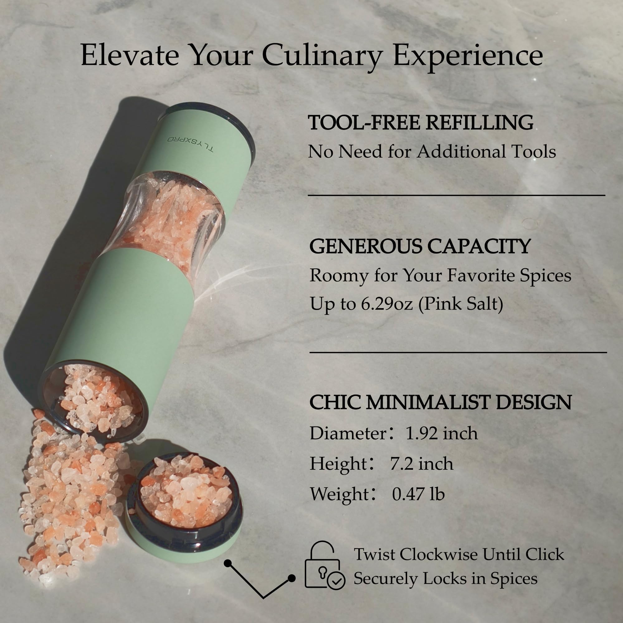 Salt and Pepper Grinder Set with Adjustable Coarseness | Manual Pepper Mill Grinder with Refillable Design | Ceramic Core | Kitchen Essential (2 Packs, Sage)
