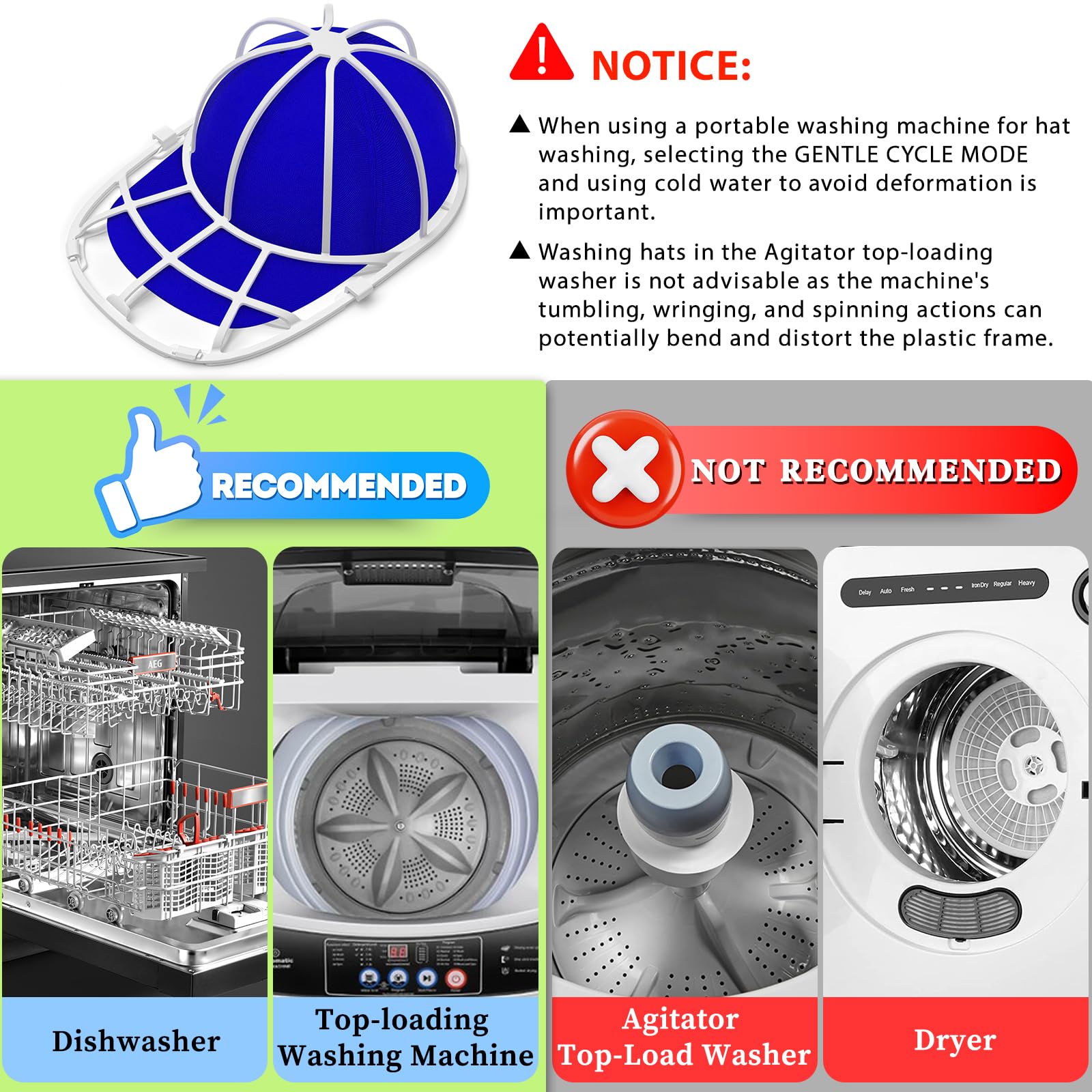 Hat Washer and Cleaner Cage for Baseball Caps - Fits Adult and Kid's Sizes - White (4 Pack)