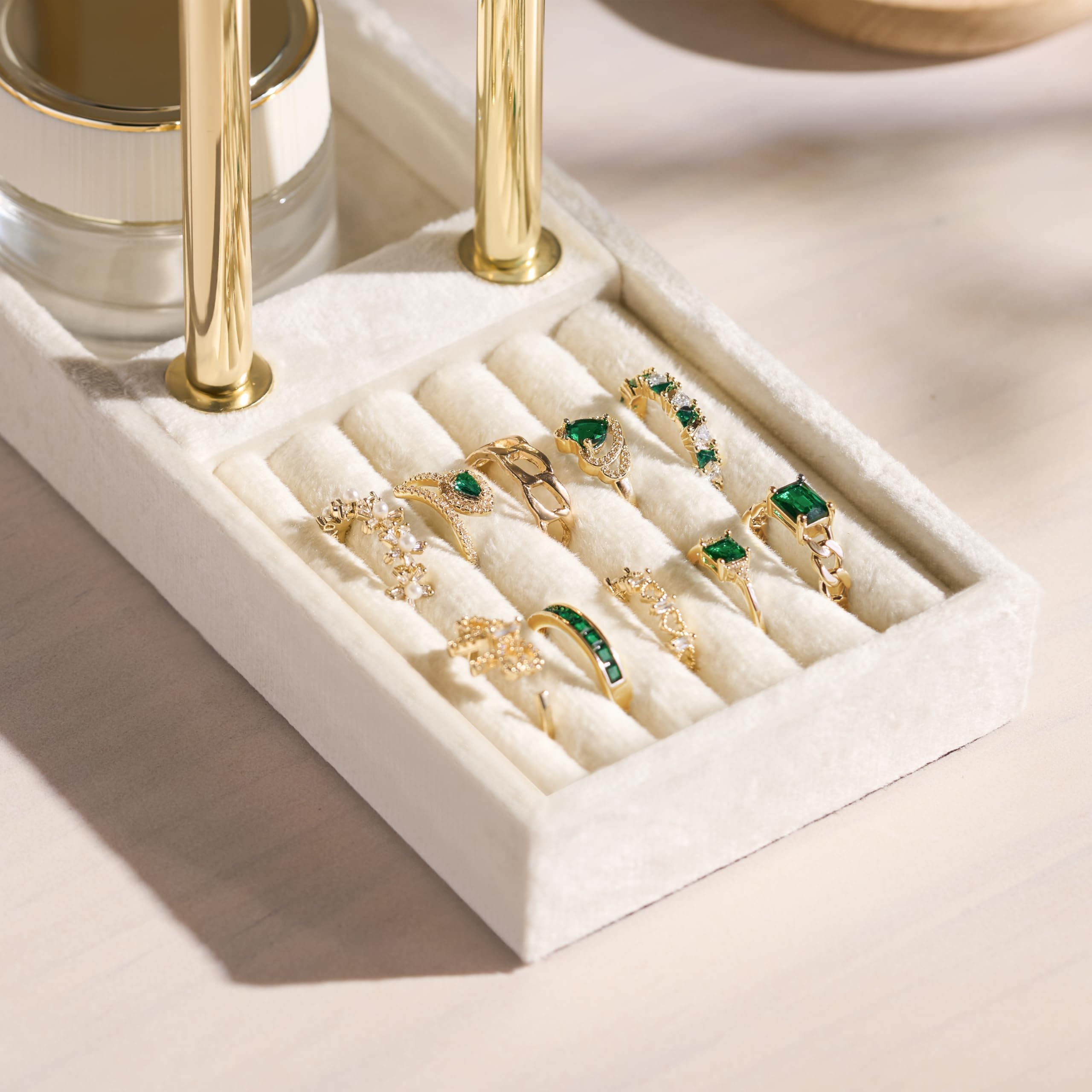 2 Tier Bracelet Holder Display - Beige Velvet Jewelry Organizer Stand, Detachable T Bar Jewelry Holder for Bracelet, Necklace, Watches, Rings, Earrings