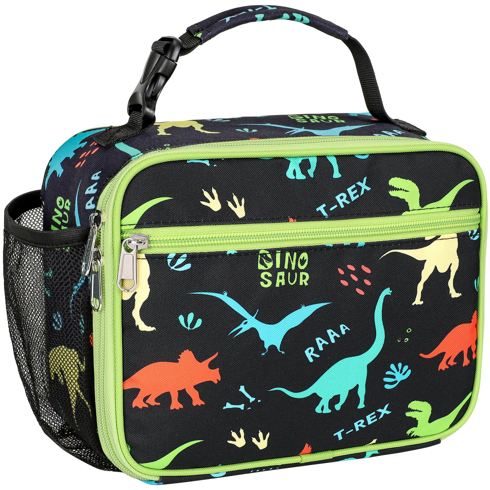 Bagseri Kids Lunch Bag Boys - Kids Lunch Box for Boys Reusable Leak-Proof and Insulated Lunch Bag Toddler Lunch Box for Daycare and School, Black Dinosaur (Water Bottle Not Included)