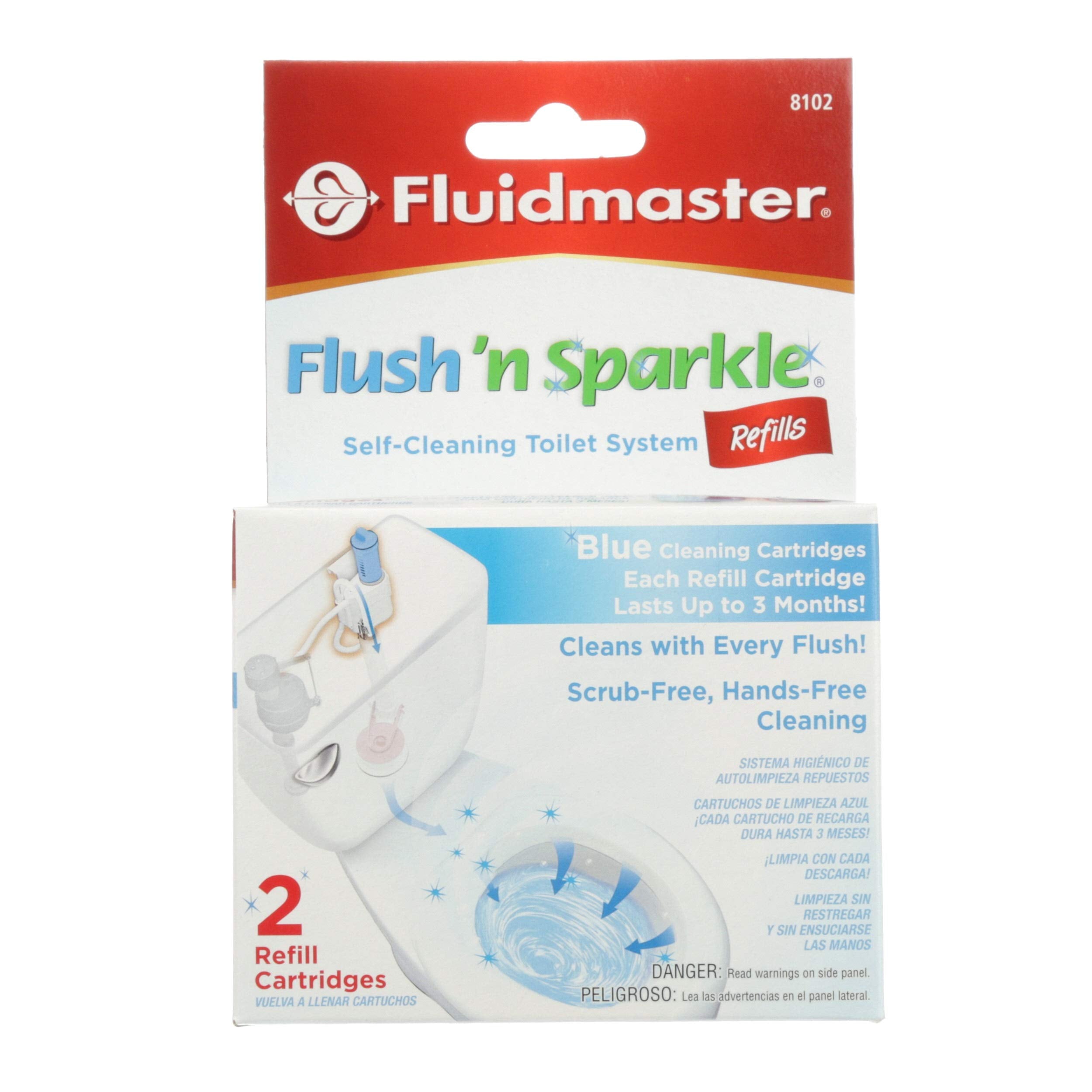 Fluidmaster 8102P8 Flush 'n Sparkle Automatic Toilet Bowl Cleaning System Refills, Blue 2-Pack