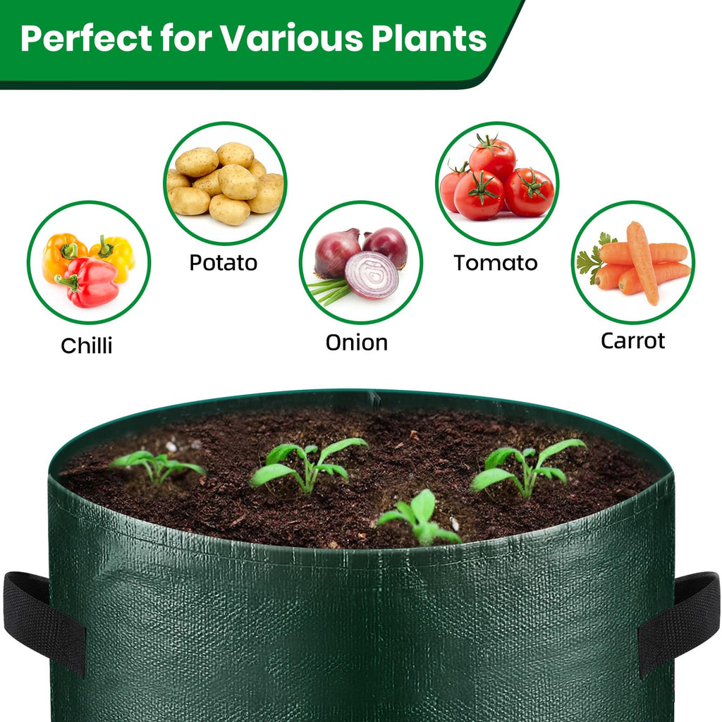 6 Pack Grow Bags, 10 Gallon Potato Growing Bags Durable PE Vegetable Planter Bag with Flap and Handles Large Garden Pots Potato Growing Containers for Vegetables, Fruits and More