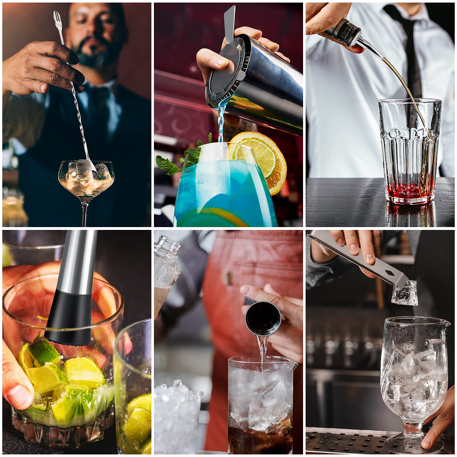 Cocktail Shaker Set|8pcs Cocktail Making Set Stainless Steel 750ml Shakers|Bartender Kit Bar Tool Set with Strainer, Pourers, Muddler, Double Jigger, Mixing Spoon at Home & Bar Gift Set