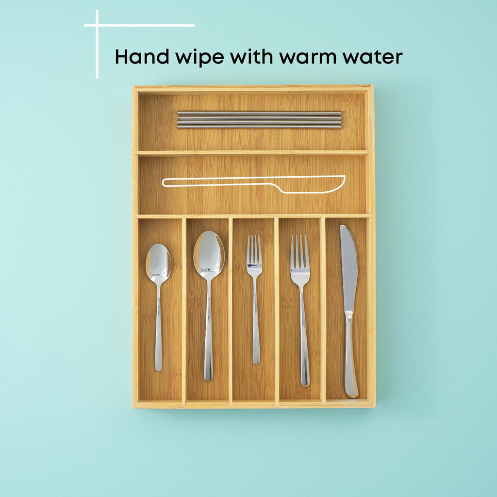 JoyJolt Bamboo 7-Compartment Silverware Organizer, Cutlery & Utensil Drawer Organizer, Ideal for Kitchen, Bathroom & Garage, Rustic Modern Style, Silver