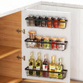 3 Pack Kitchen Cabinet Over the Door Organizer,3 Tier Spice Rack,Metal Pantry Organizers,Self Adhesive Kitchen Cabinet Organizer,Cabinet Door Storage Box for Bathroom/Kitchen/RVs. (Black)