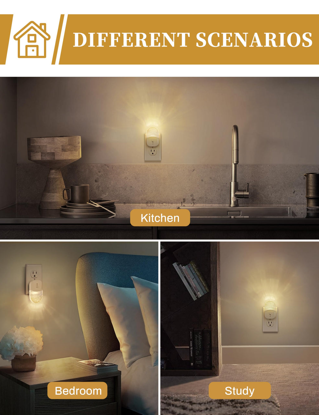 LED Night Light, Baby Night Light [2 Pack], Plug in Night Light with Auto Dusk to Dawn Sensor, Adjustable Brightness Night Light for Kids, Bathroom, Bedroom, Nursery Room, Soft White 3000k