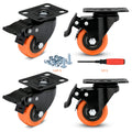 2 Inch Caster Wheels Load 600 Lbs,Orange Polyurethane Castors, Top Plate Swivel Wheels, Casters Set of 4, Locking Casters for Furniture and Workbench,4 Pack Casters with Brake