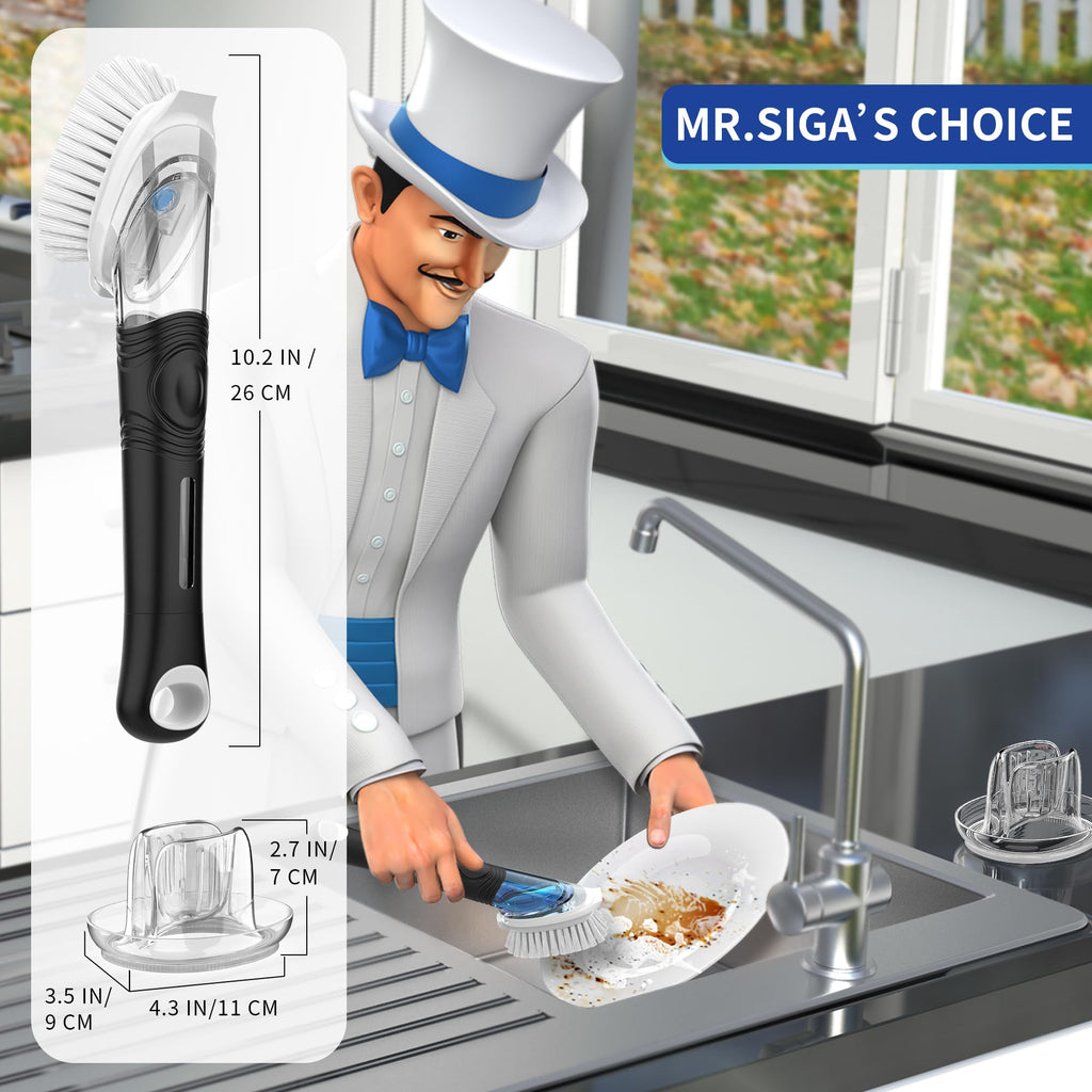 MR.SIGA Soap Dispensing Dish Brush, Kitchen Brush Refill, Pack of 4