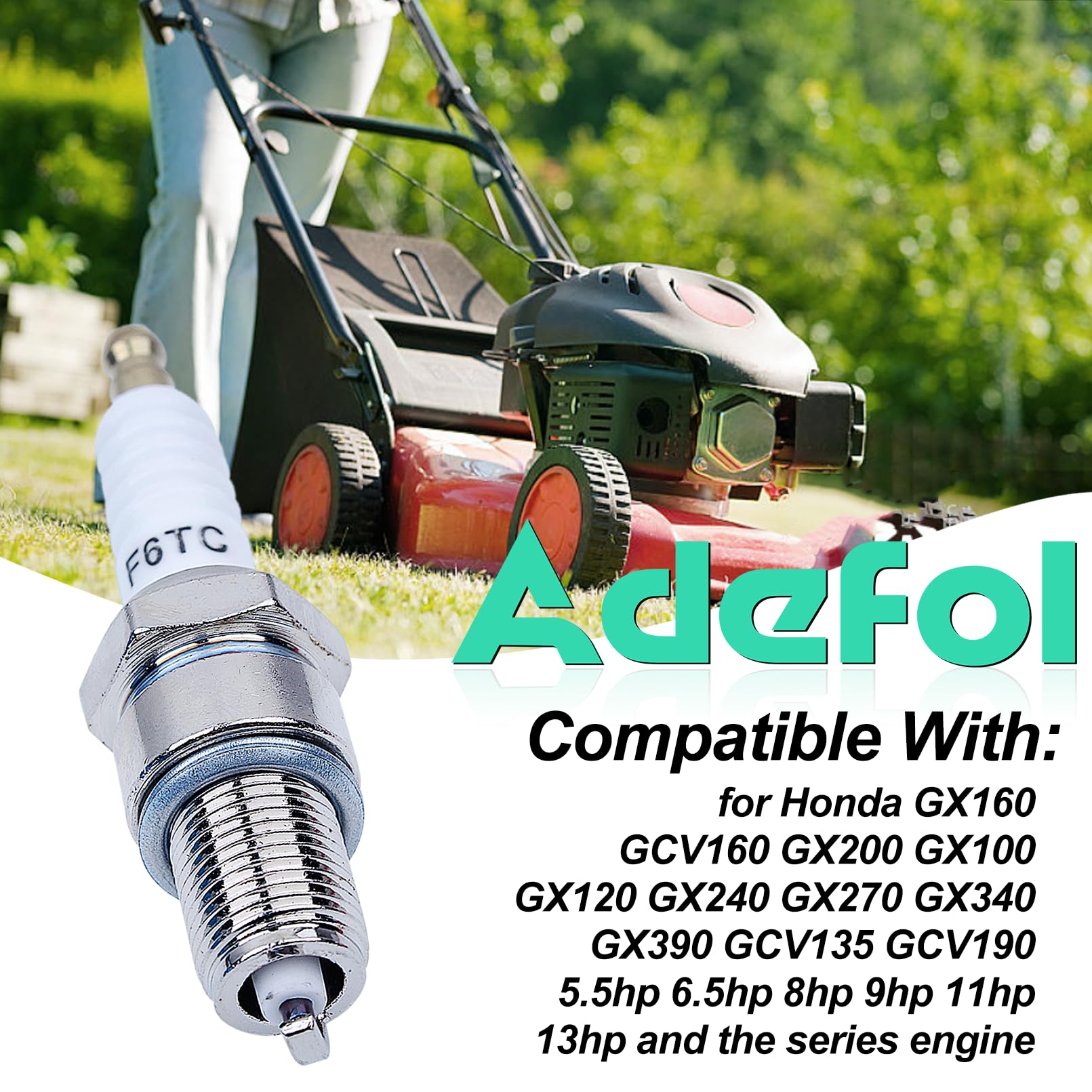 F6TC Spark Plugs for Honda GX160 GCV160 GX100 GX120 GX200 GX240 GX270 GX340 GX390 Series Lawnmower Engine Sparkplug， F6TC Spark Plug for NGK BP6ES and for Champion N9YC, (10 Pack F6TC Spark Plug)