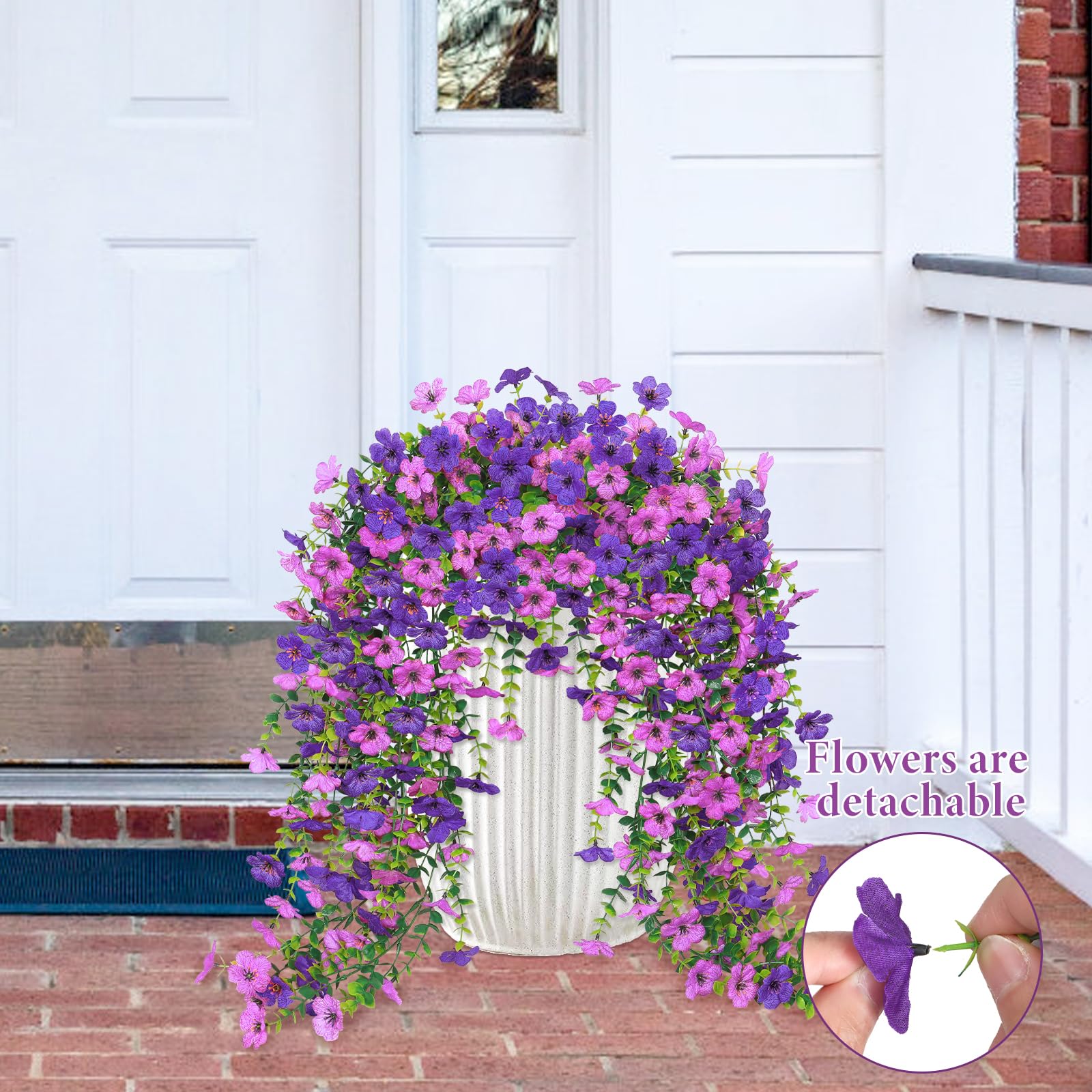 Betylifoy 4PCS Artificial Hanging Flowers Fake Hanging Plants for Outdoors UV Resistant Faux Silk Orchid Flowers Greenery Long Trailing Vines for Indoor Outside Garden Porch Decor (Light&Dark Purple)
