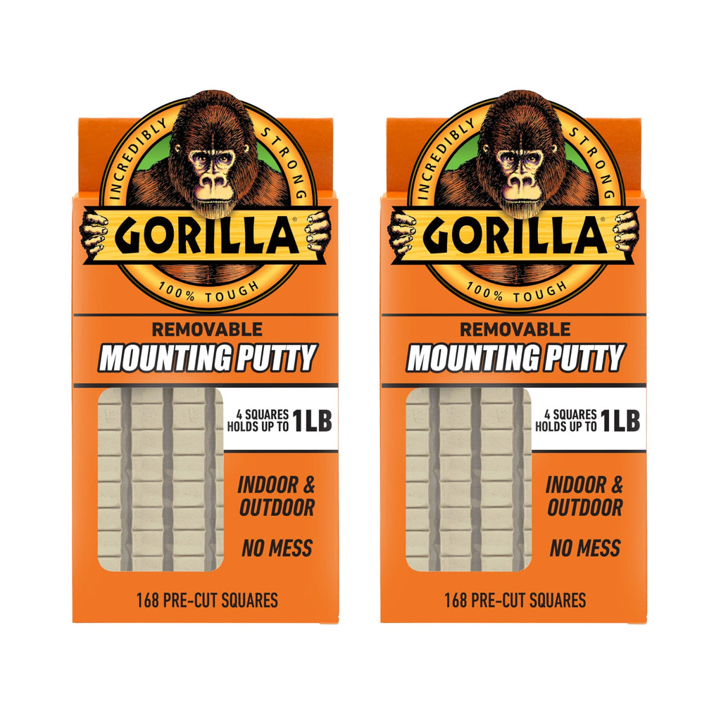Gorilla Mounting Putty, Natural Tan Color, 168 Pre-Cut Squares (Pack of 2) - Non-Toxic Removable & Repositionable Wall Putty