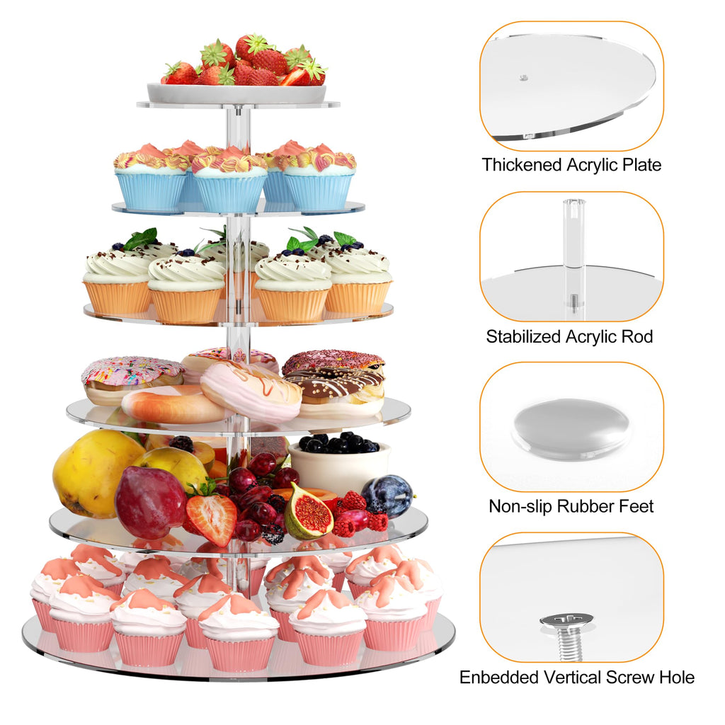 6 Tier Large Acrylic Square Cupcake Stand, Clear Wedding Cupcake Tower Stand, Cupcake Tier Stands for Dessert Table, Tiered Cupcake Holder Stand, Cupcake Display Stand for Birthday Party