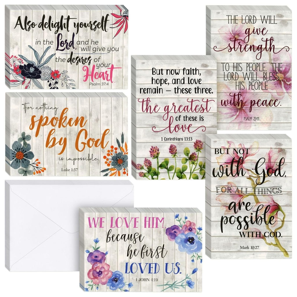 60 Pack Christian Inspirational Cards with Envelopes, Religious Encouragement Scripture, Bible Verses (6 Floral Designs, 4x6 In)