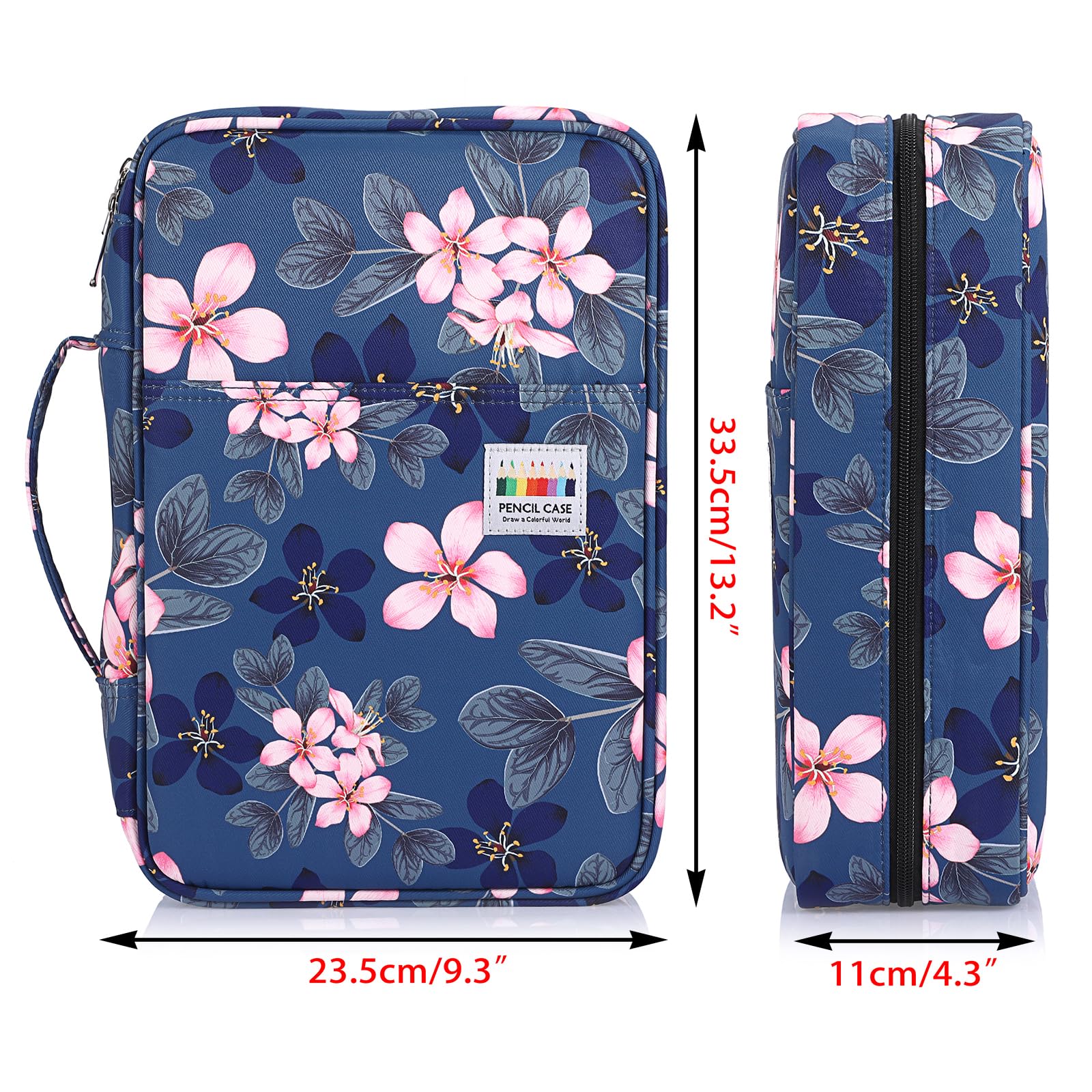 BTSKY 100 Slots Pencil Case Can Hold 300 Colored Pencils or 204 Gel Pens, Pencils/Gel Pens Organizer Waterproof Travel Case Colored Pencil Case Organizer for Artist Painter Writers, Pink Flower