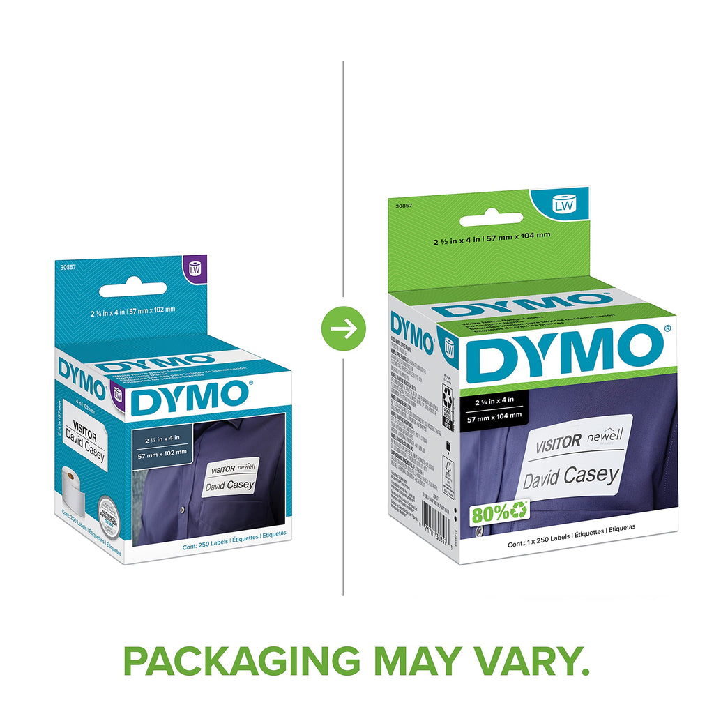 DYMO Authentic LW Name Badge Labels, DYMO Labels for LabelWriter Printers, White, 2-1/4" x 4", 1 Roll of 250