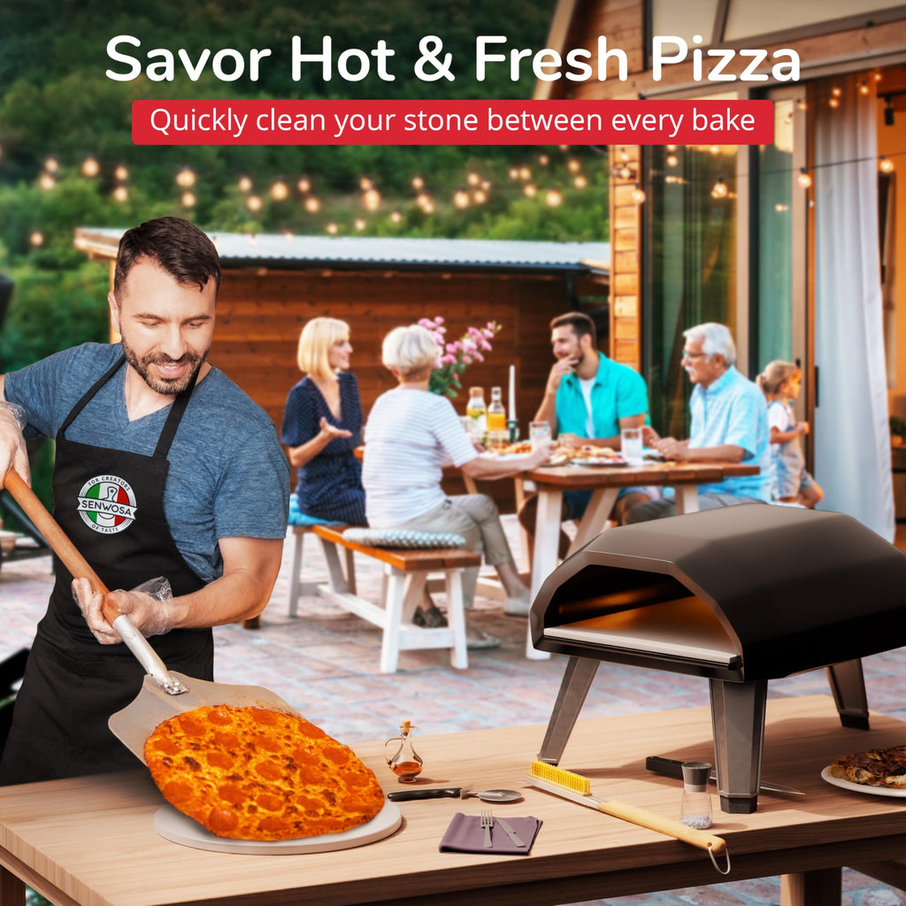 22” Pizza Oven Brush with Stone Scraper - Stainless Steel Bristles, Extra Long Handle, Heat-Resistant - Compatible with Ooni Ovens