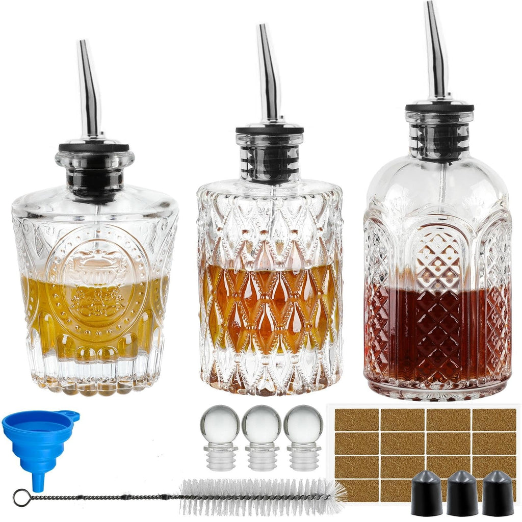 INFTYLE Syrup Bottle Set of 3 - Syrup Dispenser with Leak-Proof Lids Pour Spout Ideal for Coffee Syrups,Honey,Condiments,Olive Oil