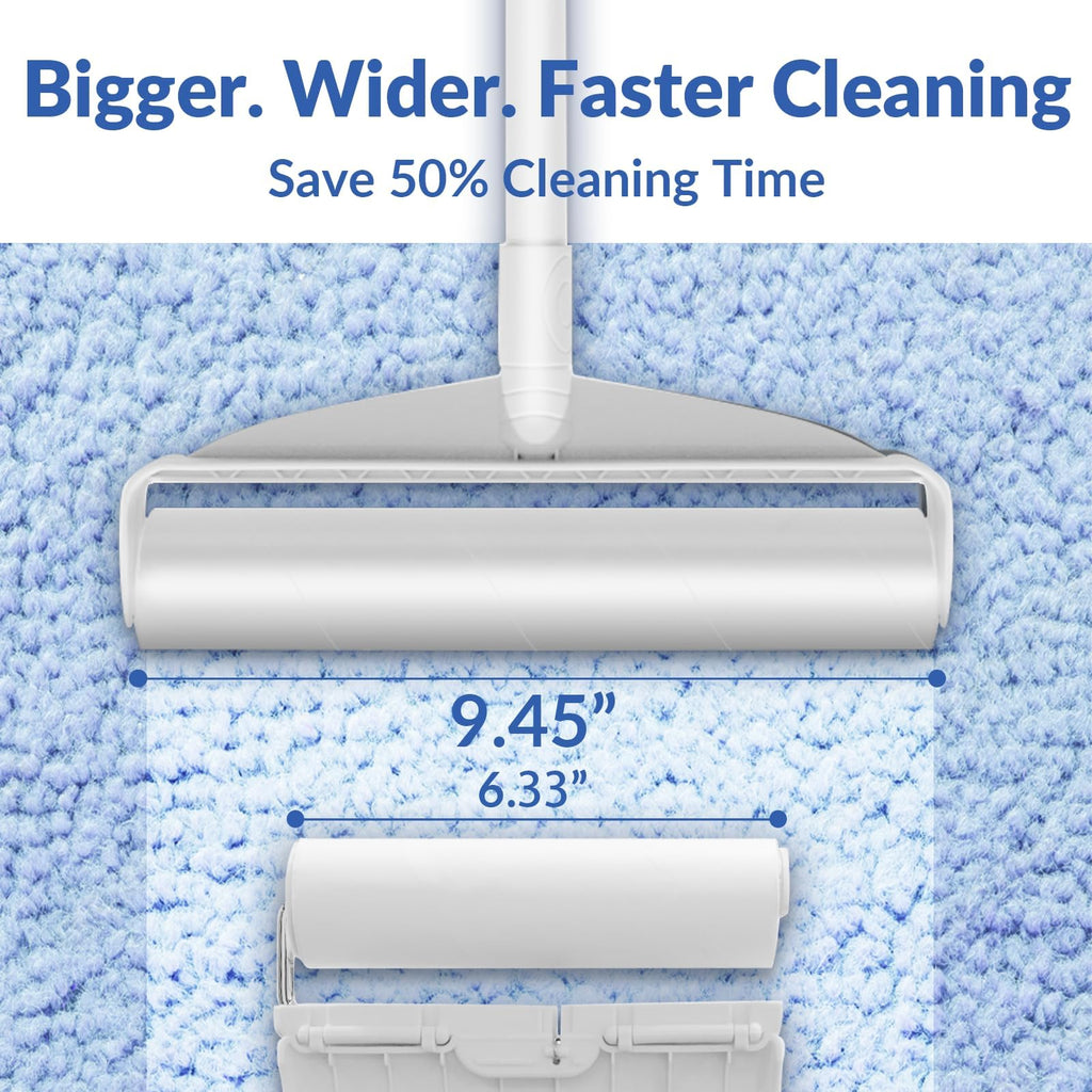 Large Lint Rollers for Carpet, Sticky Rollers for Floor DELOMO 9.45 in with 3 Extendable Handle, Long Handle Sticky Mop for Cleaning Carpets, Cars, Bedding, and Pet Hair, Ideal Gift for Pet Owners