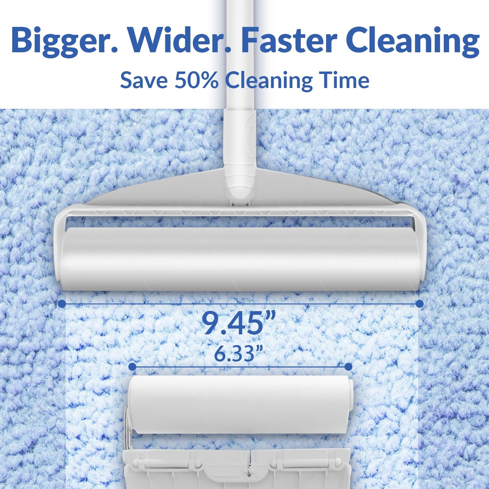 Large Lint Rollers for Carpet, Sticky Rollers for Floor DELOMO 9.45 in with 3 Extendable Handle, Long Handle Sticky Mop for Cleaning Carpets, Cars, Bedding, and Pet Hair, Ideal Gift for Pet Owners