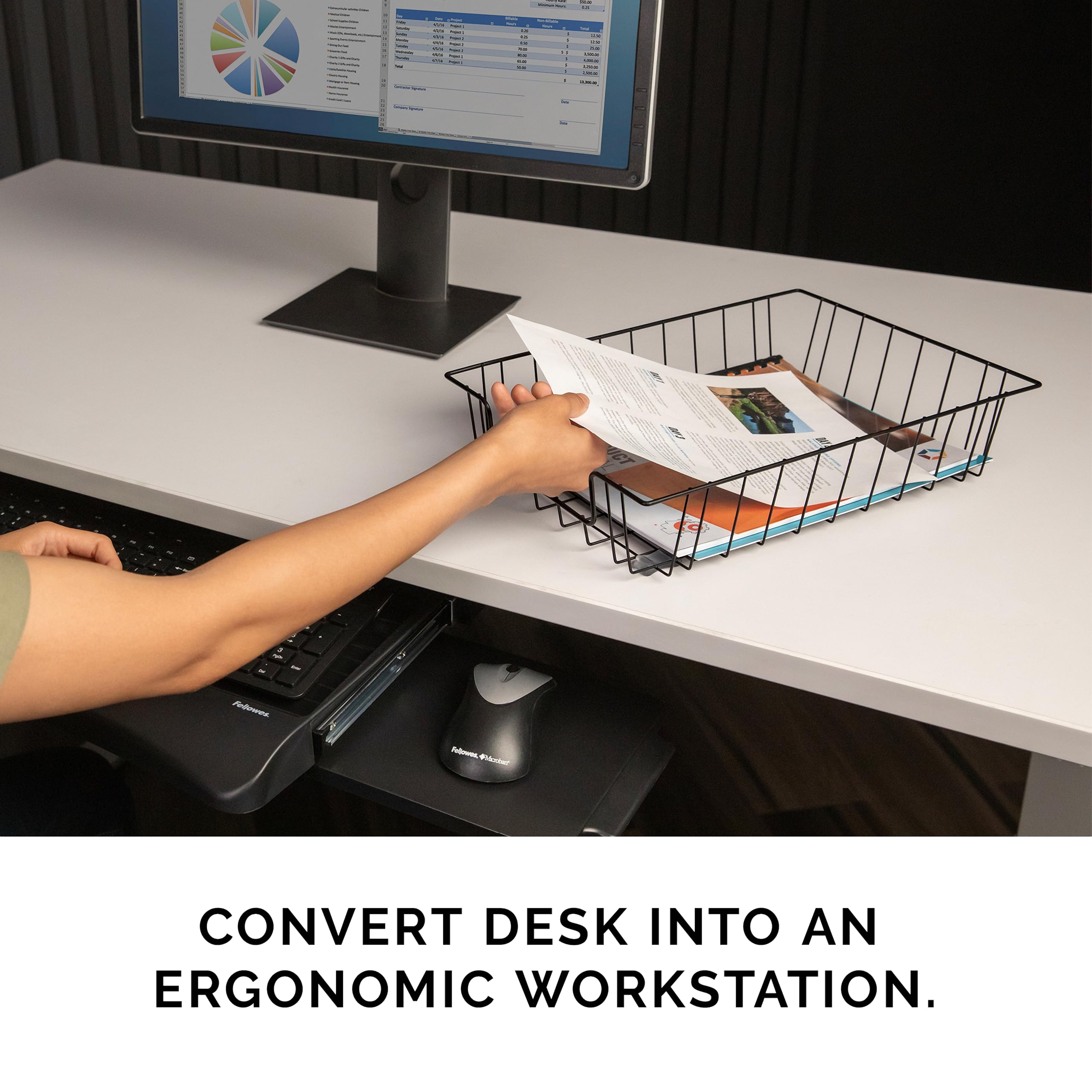 Fellowes Workstation Legal Size Desk Tray Organizer, Two-Tier, Wire, Black (65112)