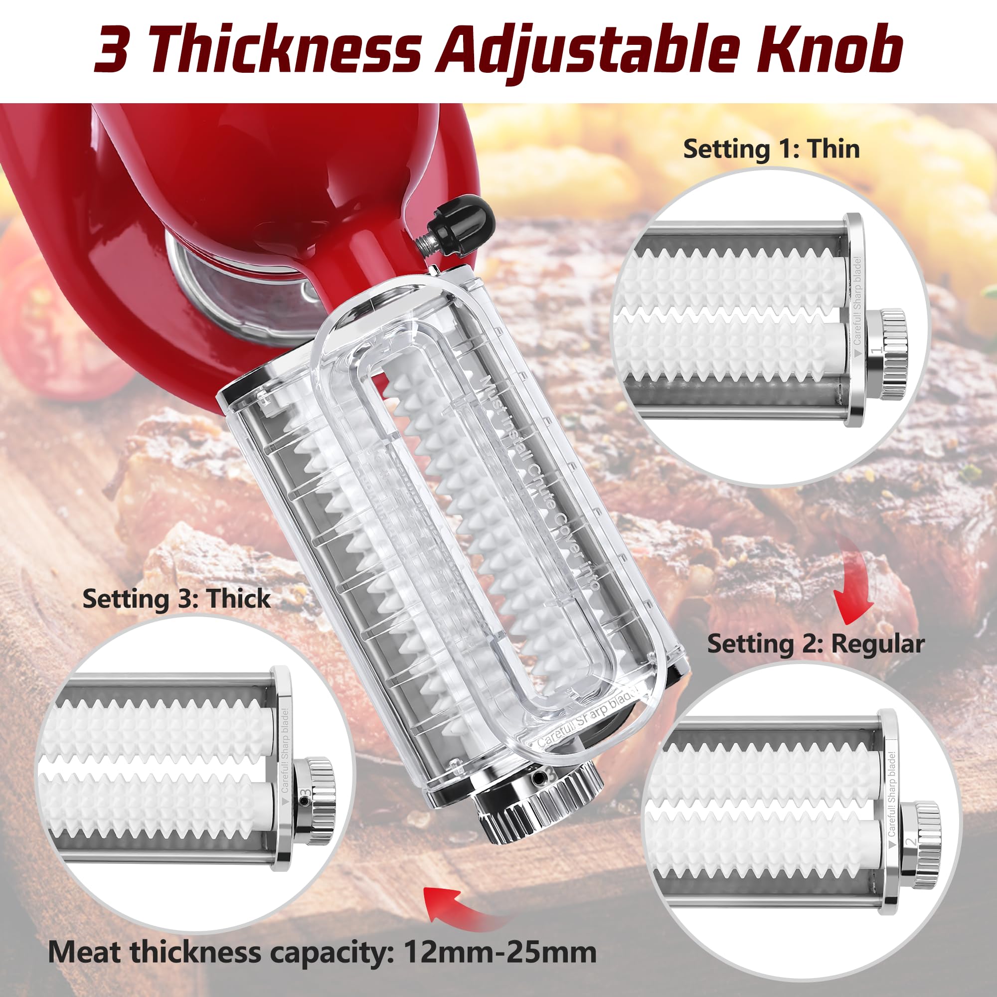 Meat Tenderizer Attachment for KitchenAid Stand Mixers, 3 Adjustable Thickness, Meat Tenderizer Machine, Meat Cuber Accessories, Dishwasher Safe