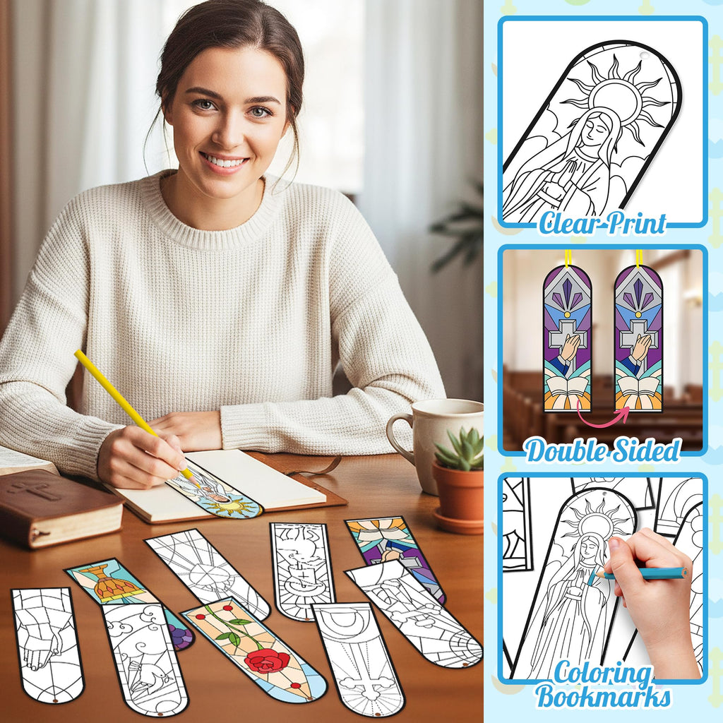 100Pcs Easter He is Risen Color Your Own Bookmarks Double-Sided Stained Glass Style DIY Coloring Blank Bookmarks Religious Christian Sunday School Church Resurrection Cross DIY Crafts Gifts for Kids