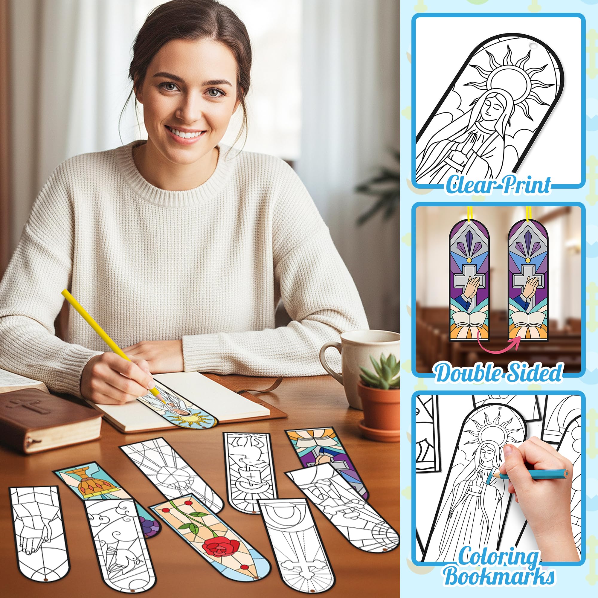 100Pcs Easter He is Risen Color Your Own Bookmarks Double-Sided Stained Glass Style DIY Coloring Blank Bookmarks Religious Christian Sunday School Church Resurrection Cross DIY Crafts Gifts for Kids