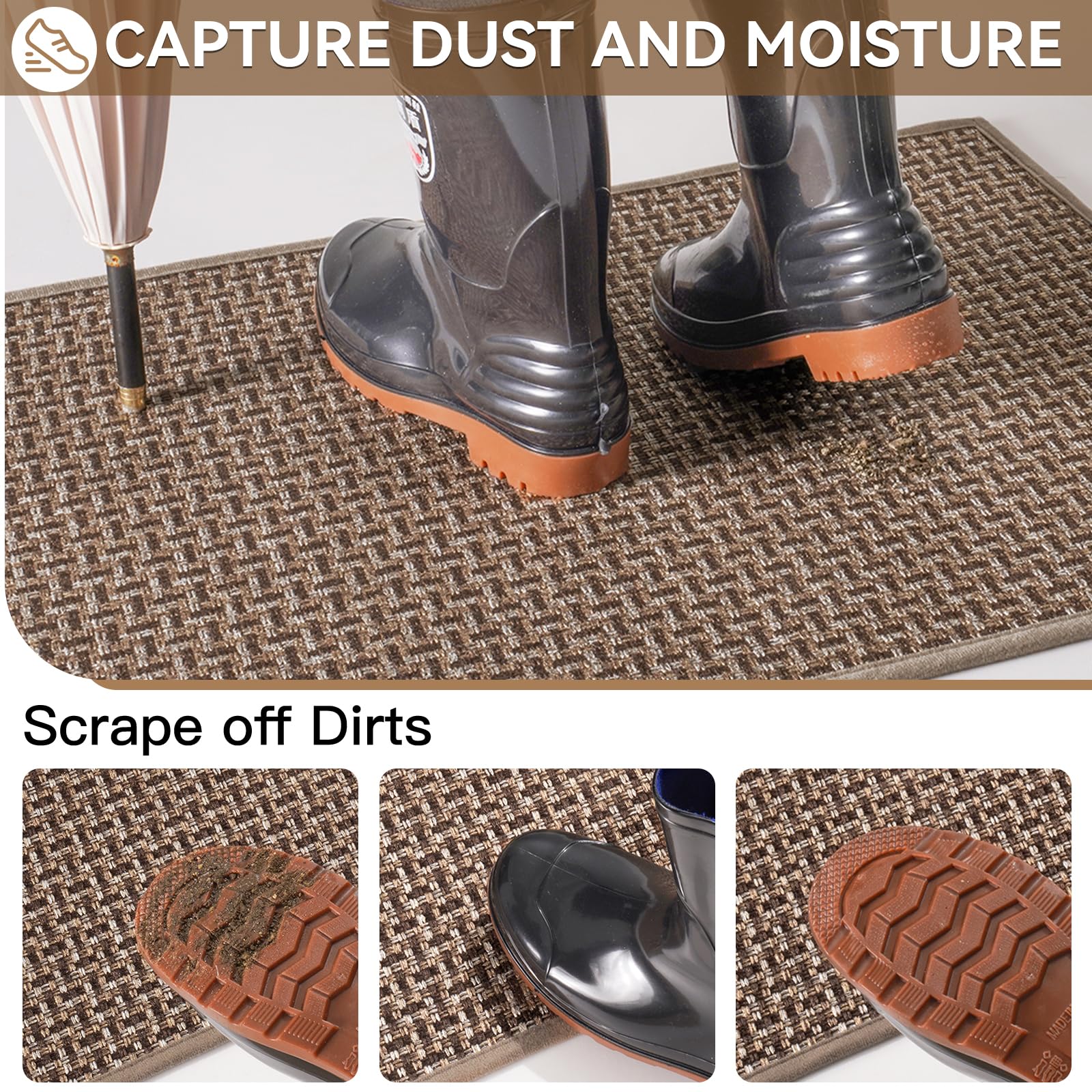 Door Mat 17"x30", Door Mat Indoor Entrance Dirt Resistant and Absorbent, Non-Slip Rubber Backing Front Door Mats, Easy Clean Low-Profile Doormat for Entryway, Front Door, Inside Entrance, Brown