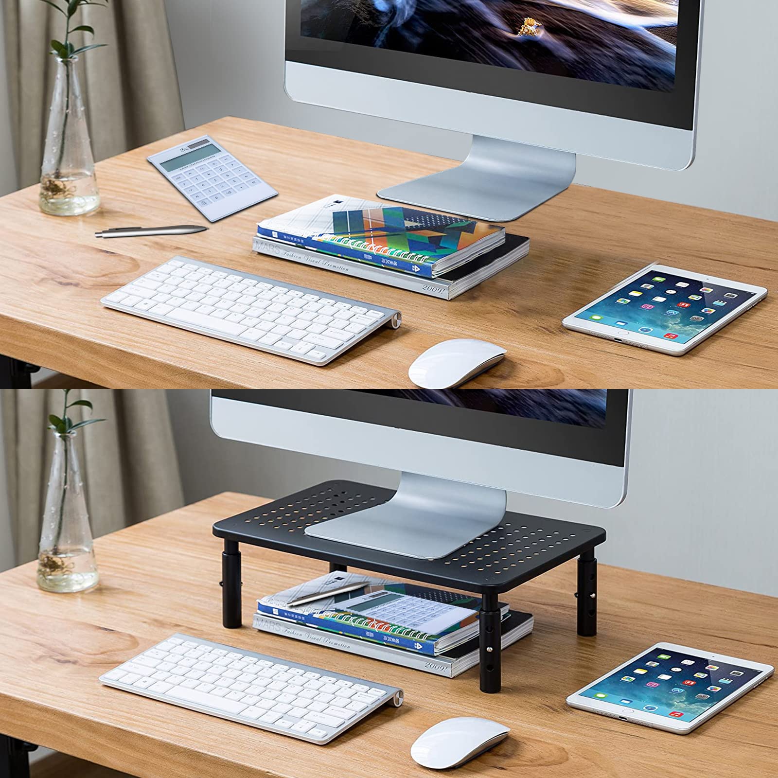 Bracwiser Monitor Stand Riser, Metal Computer Stand, 3 Height Adjustable Screen Riser with Mesh Platform for PS4, Laptop, Printer, Notebook and All Flat Screen, Holds Up to 20KG