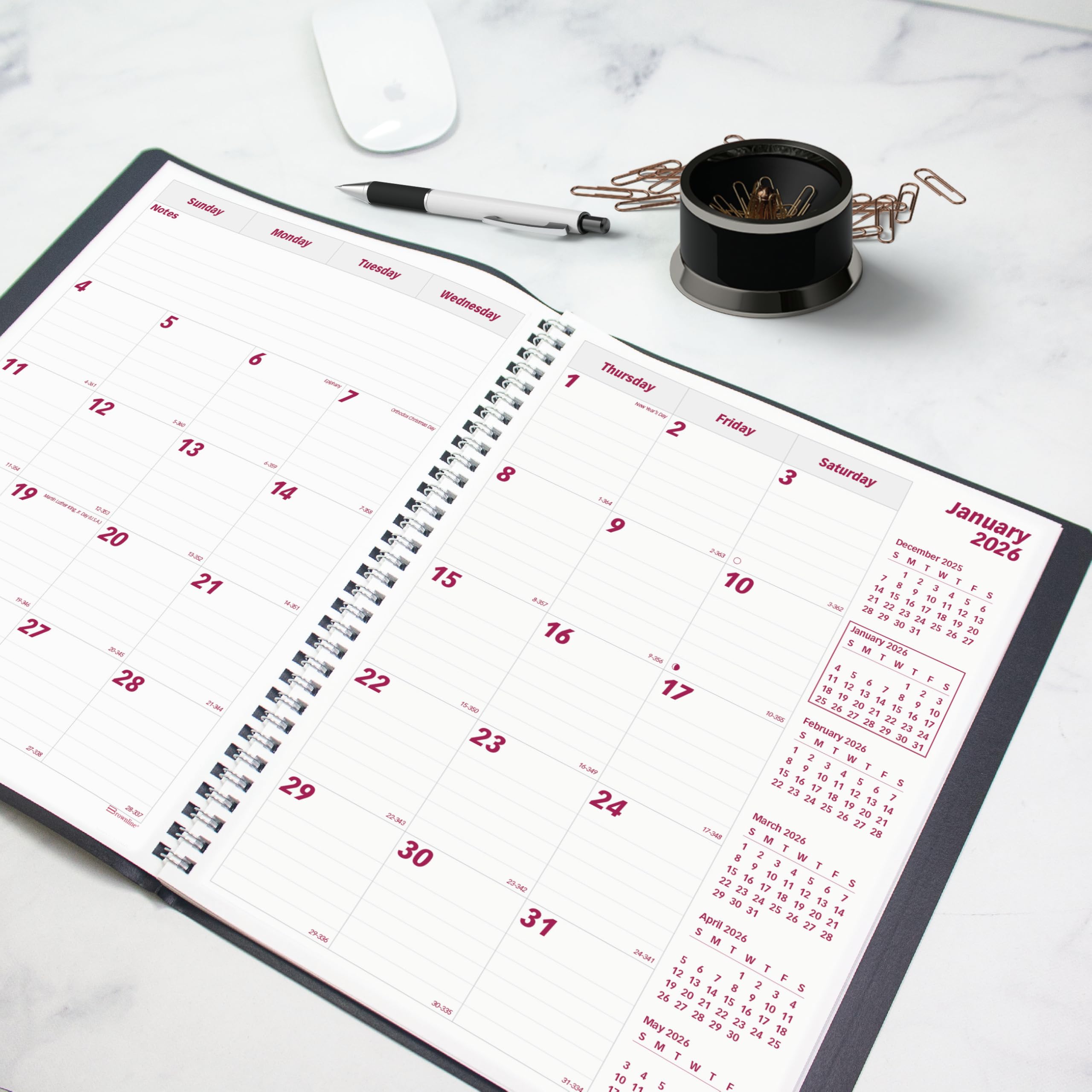 Brownline® 2026 Essential Monthly Planner, 14 Months, December 2025 to January 2027, Twin-Wire Binding, 11" x 8.5", Black (CB1262.BLK-26)