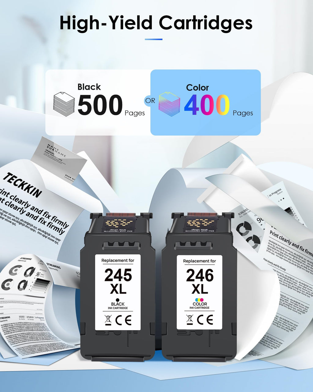 245XL 246XL Ink Cartridge Replacement for Encre Canon Ink 245 246XL Black Color, for Canon TS3420 Ink Cartridges, Compatible with Canon PIXMA TS3420 TS3320 MG2525 MG2522 MG3020 MG2920 MX492 Printer