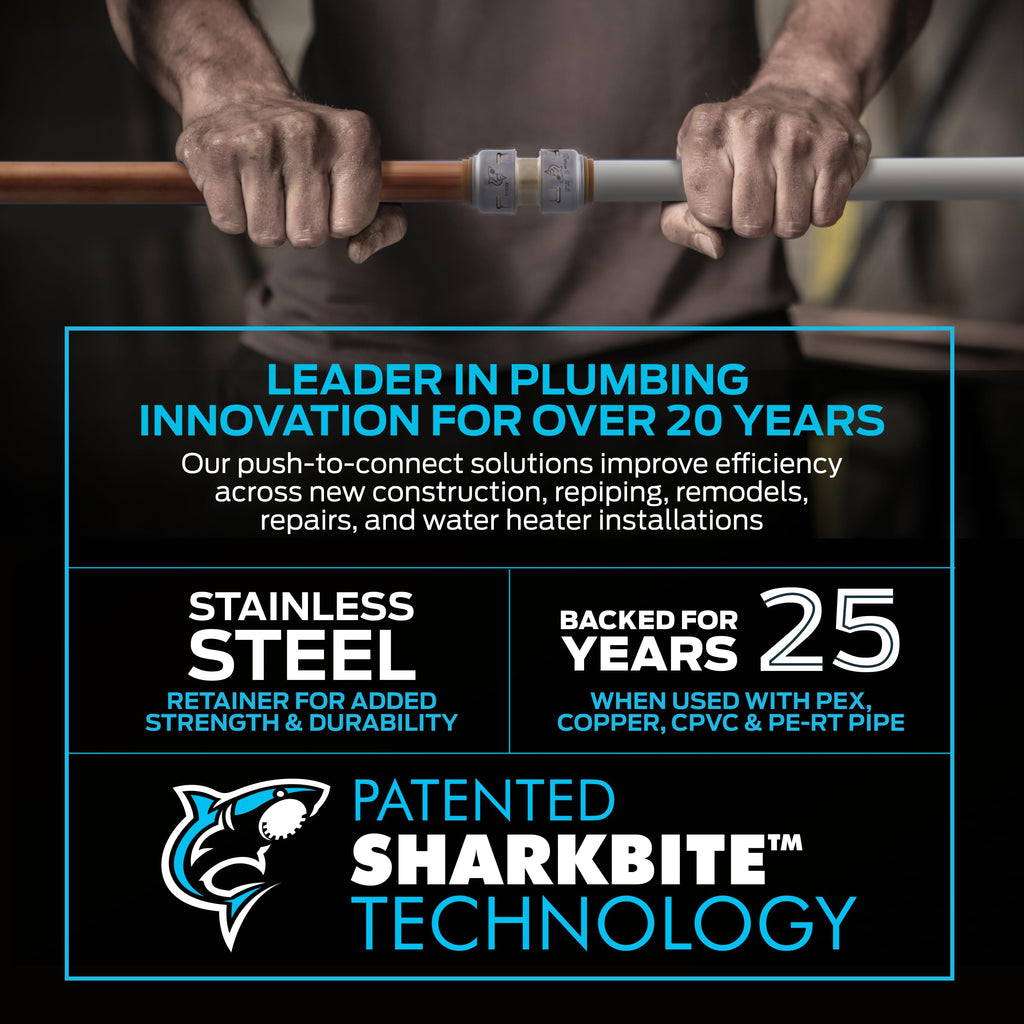 Sharkbite Max 1/2 x 1/2 in PTC Ball Valve, Push-to-Connect Brass Water Shut-Off Plumbing Fitting, UR22222