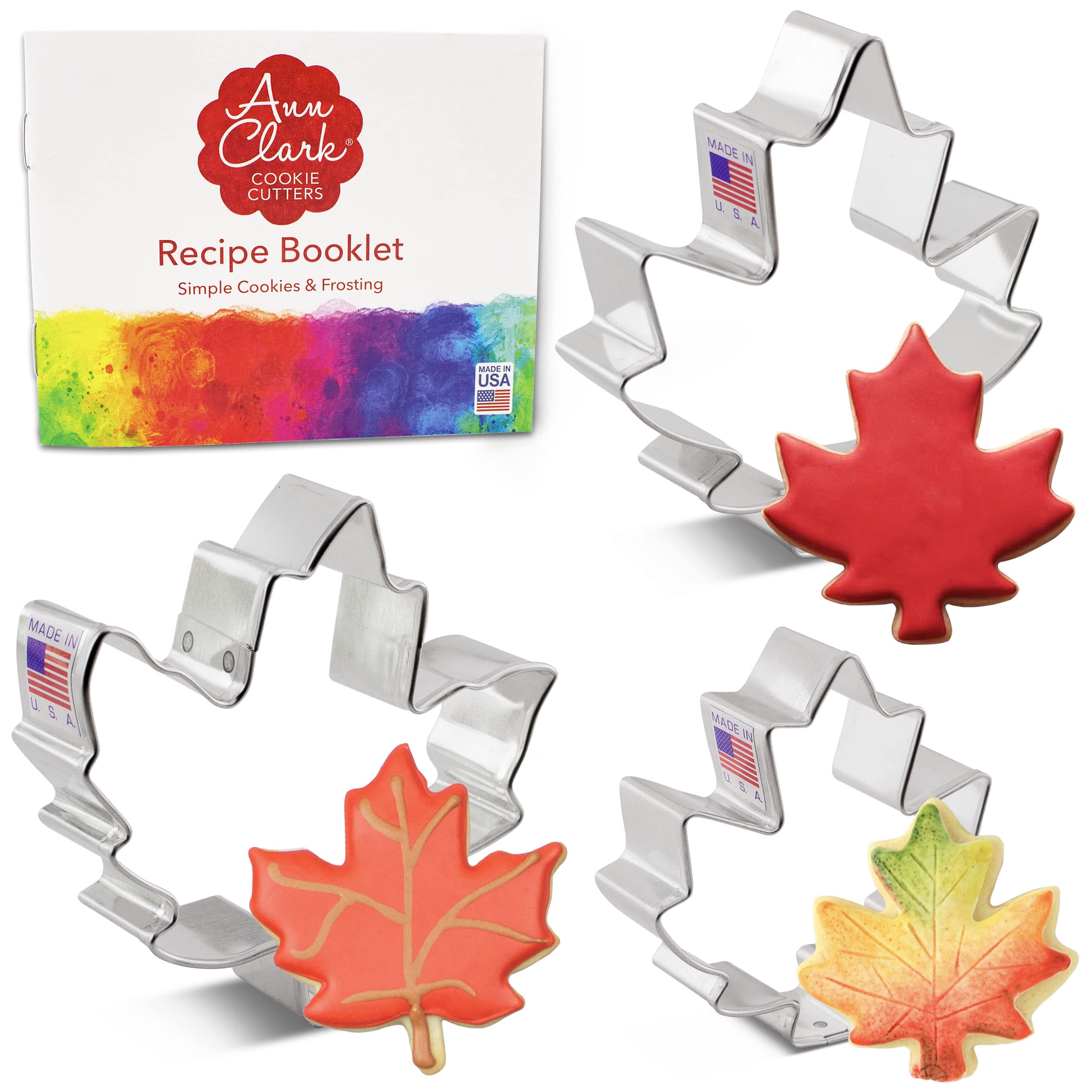 Maple Leaf Cookie Cutters 3-Pc. Set Made by Ann Clark, 3", 3.25", 4"